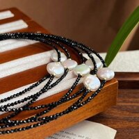 Tự Nhiên Nước Ngọt Baroque Ngọc Trai Vòng Cổ Cột Sống Đen Xương Đòn Dây Xích Phong Cách choker Mùa Hè Nữ Vòng Cổ