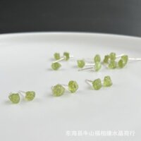 Tự Nhiên Peridot Đá Thô Bông Tai Xanh Không Hình Peridot Nghiền Đá Bông Tai S925 Bạc Bông Tai 3.18 PD1M