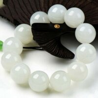 Tự Nhiên Tân Cương Ngọc Màu Lanolin Trắng Ngọc Vòng Tay Nam Nữ Phong Cách Ngọc Trắng Tròn Hạt Đá Thô Ngọc Vòng Tay Ngọc Ngọc Ngọc