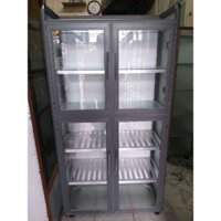 Tủ nhôm kính chén bát cao cấp, màu xám ghi sần.