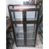 Tủ nhôm kính chén bát, nhôm nâu và trắng sữa
