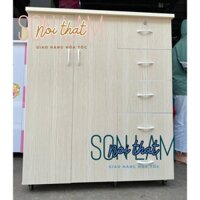 Tủ nhựa 2 cửa lùa 5 hộc kéo vân gỗ ngang 1m06 x cao 1m25