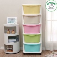 tủ nhựa 5 tầng có bánh xe di chuyển dễ dàng, tủ nhựa đựng quần áo đa sắc 3638