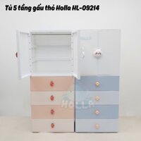 Tủ nhựa 5 tầng holla gấu thỏ - HL 09214 với chất liệu PP cao cấp có bánh xe di chuyển rèn cho bé tính tự giác cao