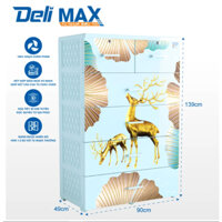 Tủ nhựa 5 tầng Qui Phúc Deli Max màu xanh dương mẫu Hươu KT 900 x 490 x 1390 mm