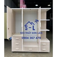 Tủ nhựa đài loan 3 cánh 6 ngăn kệ ngoài 1m50x1m45x45cm màu kem vân gỗ