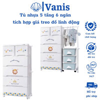 Tủ nhựa đựng đồ cho bé 5 tầng 6 ngăn, tủ nhựa cao cấp kèm thanh treo quần kéo ra thu gọn tiện lợi, tủ nhựa Yeya