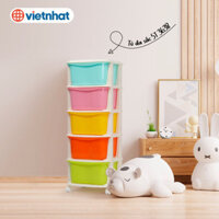 Tủ Nhựa Đựng Đồ Đa Sắc Việt Nhật, Kệ Đựng Đồ Đa Năng 5 Tầng Có Bánh Xe, Đựng Đồ Chơi, Quần Áo