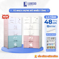 Tủ Nhựa Đựng Đồ, Tủ Nhựa Lắp Ghép Nhiều Ngăn, Có Bánh Xe Tiện Lợi, Họa Tiết Gấu Màu Pastel HX002