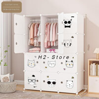 Tủ nhựa đựng quần áo, lưu trữ, để đồ đa năng thông minh gấp gọn - Bộ trắng hình mèo vua - H2 Store.