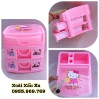 tủ nhựa mini 2 ngăn để bàn hình hello kitty đựng đồ đa năng 16*14cm