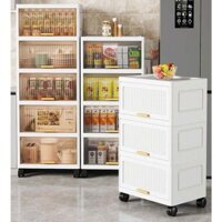 Tủ nhựa nhiều tầng cửa kéo trong suốt  đa năng thiết kế nắp lật có bánh xe di chuyển