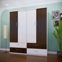 Tủ nhựa QA167 - 2 buồng to,4 ngăn kéo to, màu cafe trắng