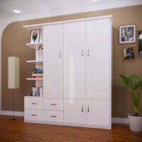 Tủ nhựa QA167 - 3 cánh, 4 ngăn kéo, kệ trang trí trái, màu trắng