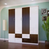 Tủ nhựa QA167 - 4 ngăn kéo giữa, 2 cánh nhỏ 2 bên, màu cafe trắng