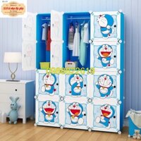 Tủ nhựa quần áo lắp ghép 12 ô xanh đôremon Size sâu 47cm. Tặng kèm 2 treo đồ.