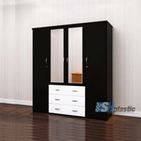 Tủ nhựa quần áo người lớn 3 ngăn 4 cánh gắn gương / SHplastic TL13
