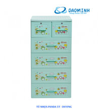 Tủ nhựa Song Long Panda 5 tầng 6 ngăn kéo (xanh cốm, hình gấu)