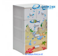 Tủ nhựa Song Long Pucca 4 tầng 5 ngăn (trắng sữa, hình cá)