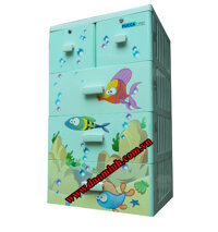 Tủ nhựa Song Long Pucca 4 tầng (xanh cốm, hình cá)