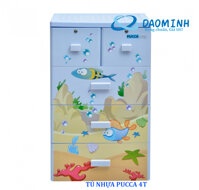 Tủ nhựa Song Long Pucca 4 tầng 5 ngăn (xanh dương, hình cá)