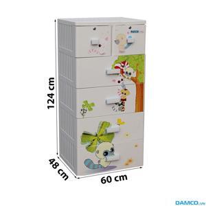 Tủ nhựa Song Long Pucca 5 tầng 6 ngăn có khóa