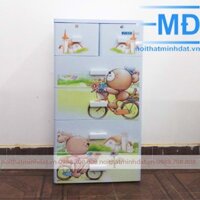 Tủ nhựa Song Long Pucca 5 tầng 6 ngăn Gấu đạp xe xanh dương