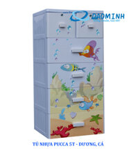 Tủ nhựa Song Long Pucca 5 tầng, 6 ngăn kéo, HÌNH CÁ (Màu: Xanh dương - Xanh lá - Hồng - Trắng)