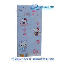 Tủ nhựa Song Long Pucca 5 tầng, HELLO KITTY (Màu: Xanh dương - hồng - xanh lá - trắng)
