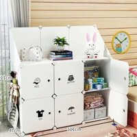 TỦ NHỰA THÔNG MINH LẮP GHÉP ĐỂ ĐỒ NHỎ GỌN 6 Ô + 3 Ô TAM GIÁC VÁCH TRẮNG CỬA QUẦN ÁO ĐA NĂNG sâu 47cm