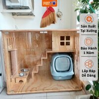 Tủ nuôi mèo bằng gỗ 2 tầng có cầu thang leo trèo cao 80cm CC002_2
