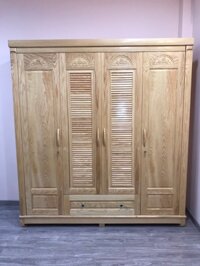 Tủ qần áo gỗ sồi ng 4 cánh lá sách hiện đại