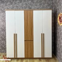 Tủ Quần Áo 5 Cánh Gỗ MDF Màu Vàng Phối Trắng