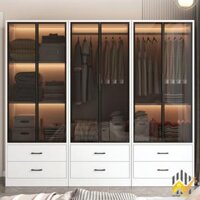 Tủ quần áo cánh nhôm kính + gỗ MDF lõi xanh 4 ngăn nhỏ gọn