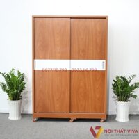 Tủ Quần Áo Cửa Lùa Gỗ MDF Màu Xoan Đào Chỉ Trắng Hiện Đại