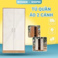 Tủ Quần Áo Gỗ 2 Cánh Cao Cấp Màu Nâu Vân Gỗ, Tủ Đồ Có Móc Treo Quần Áo Đa Năng Tiện Dụng