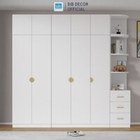 Tủ Quần Áo Gỗ 5 Cánh Màu Trắng Hiện Đại SIB Decor TA20