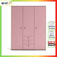 Tủ quần áo gỗ công nghiệp 3 cánh màu hồng pastel xinh xắn