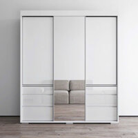 Tủ Quần Áo Gỗ Công Nghiệp MDF Cánh Lùa Màu Trắng Có Gương Sang Trọng TA-GS180