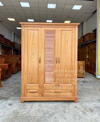 Tủ quần áo gỗ hương xám 3 cánh - lá sách