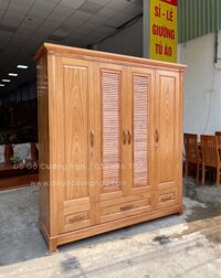 Tủ quần áo gỗ hương xám cao cấp 4 cánh  2m mẫu lá sách