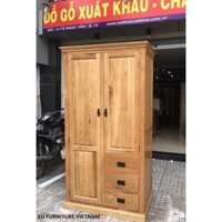 Tủ quần áo gỗ Sồi Mỹ 2 cánh 3 hộc