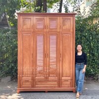 Tủ Quần Áo Gỗ Xoan Đào 4 Cánh Kịch Trần Mẫu Lá Sách
