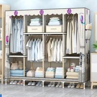 Tủ quần áo kệ treo,Tủ Vải sắp xếp quần áo khung gỗ 4 buồng 8 ngăn size 1.7m