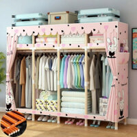 Tủ Quần Áo Khung Gỗ 4 Buồng 1m7, Tủ vải khung gỗ để quần áo bọc nhựa chống ẩm mốc - Bảo hành 1 năm