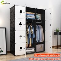 Tủ quần áo MILADA; Tủ nhựa; Tủ nhiều ô lắp ghép đa năng; Tủ hoạt hình đựng đồ cho bé màu đen; Tủ đồ