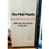 Tủ quần áo nhựa đài loan 2 cánh cửa mở có học kéo khóa, bánh xe di chuyển FREESHIP tphcm