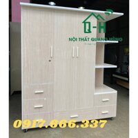 TỦ QUẦN ÁO NHỰA ĐÀI LOAN 3 CÁNH 6 NGĂN 1M5X1M45X45CM MÀU KEM