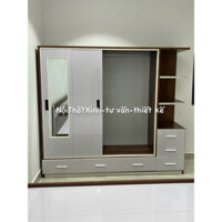Tủ quần áo, nhựa đài loan 4 cánh lùa 1 kệ có gương, cao 1m8 ngang 2m sâu 45, giao hàng: HCM-BD