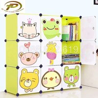 Tủ quần áo nhựa lắp ghép đa năng 9 ô sâu 47 CM ( cửa Mèo Bay- Vàng Trơn)